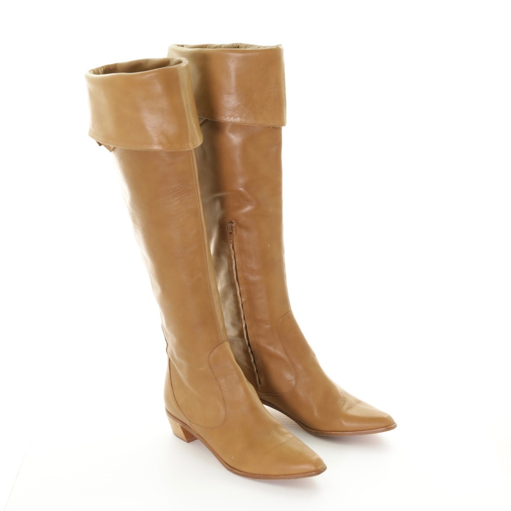 Brian Atwood Over The Knee Tall Tan Leather Boots Womens 9M/39 Italy Y2K Boho